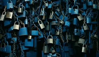 Padlock on the background with golden and blue color of ai generated photo