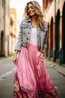 Chic Pink Palette Denim in Focus - AI generated photo