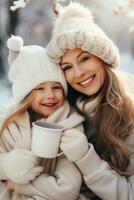Snowy Escapades with Mom and Daughter -  AI generated photo