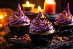 Sweet Halloween Treats in Autumn - AI generated photo