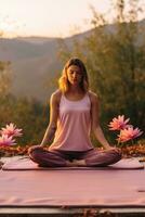 Tranquil Mindfulness and Yoga Banner - AI generated photo