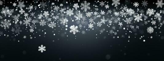 falling snowflakes and ice flakes on a dark night winter background photo