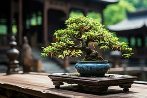 Traditional Japanese bonsai plant art AI Generated photo