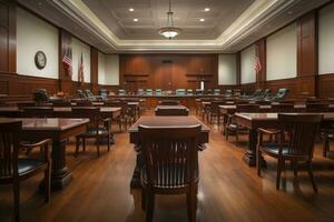empty courtroom the judge court room professional advertising photography AI Generative photo