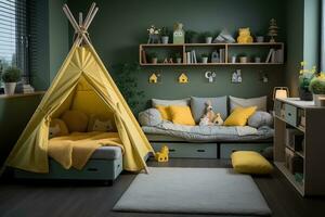 nursery room in kids room at home day view professional advertising photography AI Generative photo