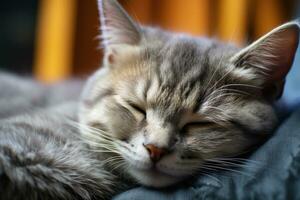 cute cat lovely British short hair lying on the sofa professional advertising photography AI Generative photo