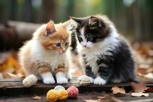 Two cute kittens are playing interactive fun professional advertising photography AI Generative photo