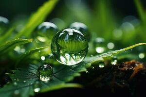 realistic forest macro close up of rain drop AI Generated photo