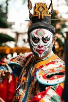 Ho Chi Minh City, Vietnam - August 19, 2023 Artists performing Vietnamese classical opera make up for the show in Binh Thanh District photo