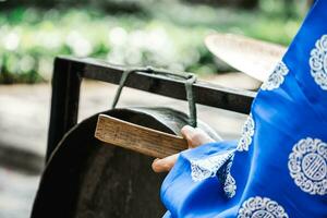 Ho Chi Minh City, Vietnam - August 19, 2023 drumming in traditional Vietnamese classical opera photo