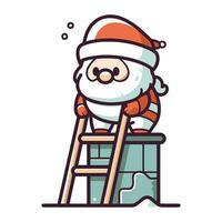 Cute Santa Claus climbing a ladder. Vector illustration in cartoon style.