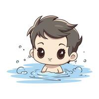 Cute little boy bathed in water cartoon vector illustration graphic design