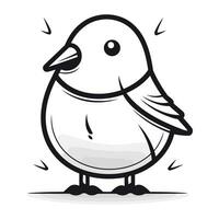 Black and white illustration of a cute little bird on a white background vector