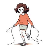 ilustración de un Adolescente niña saltando en un cuerda vector