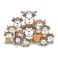 Cartoon cow family. Cute cartoon farm animals. Vector illustration