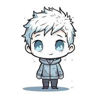 Cute cartoon boy in winter clothes. Vector illustration on white background.