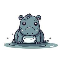 Cute hippopotamus sitting on the ground. Vector illustration.