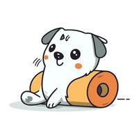 Cute cartoon dog with roll of toilet paper. Vector illustration.