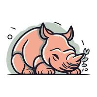 Cute cartoon rhinoceros. Vector illustration on white background.