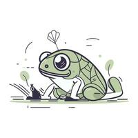 Funny frog sitting on the ground. Vector illustration in flat style.