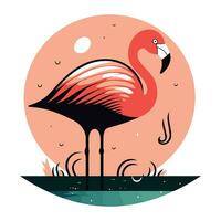 Flamingo on a background of the moon. Vector illustration.