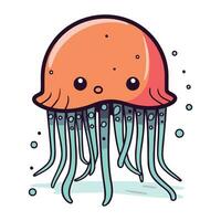 Cute cartoon jellyfish with eyes. Vector illustration isolated on white background.