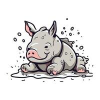 Cute baby rhinoceros. Vector illustration isolated on white background.