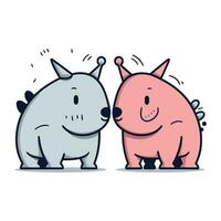 Cute couple of rhinoceros and pig. Vector illustration.