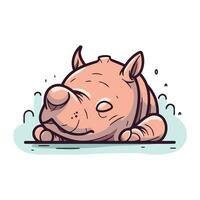 Cute hippo sleeping. Vector illustration isolated on white background.