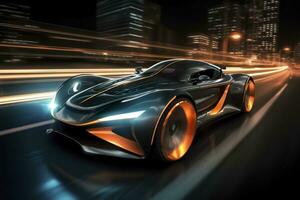 Fast Shutter Speed Creates Dynamic and Action Packed Image of Futuristic Car. AI Generative photo