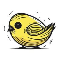 Cute yellow bird on white background. Vector illustration in cartoon style.