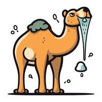 Camel with a shower. Vector illustration in doodle style.