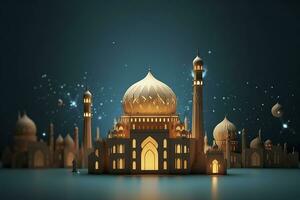 illustration of eid Mubarak night with light of a lamp, paper style, luxury happy Eid background, AI Generative photo