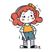Cute little girl feeling sad. Vector illustration in cartoon style.