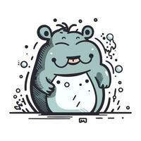 Cute hippopotamus cartoon vector illustration. Funny cartoon hippo.
