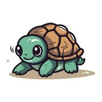 Cute little turtle cartoon character. Vector illustration on white background.