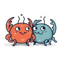 Cute cartoon crab couple. Vector illustration isolated on white background.