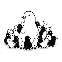 penguin family with chicks on white background. vector illustration.