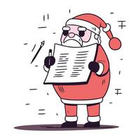 Cartoon Santa Claus reading a letter to Santa Claus. Vector illustration.