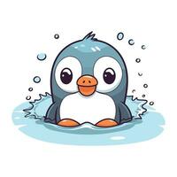 linda dibujos animados pingüino nadando en el agua. vector ilustración.