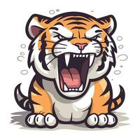 Illustration of a tiger with an open mouth. Vector illustration.