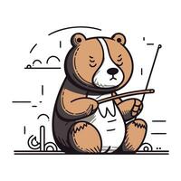 Cute cartoon hamster with a fishing rod. Vector illustration.