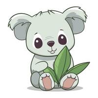 Cute koala with leaves on a white background. Vector illustration