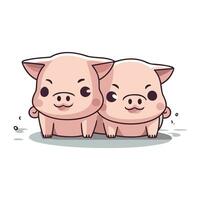 Vector illustration of two cute pigs. Isolated on white background.