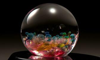 A delicate object enclosed in a transparent glass bubble Creating using generative AI tools photo