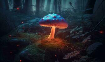 A fairy tale adventure awaits in the magic mushroom forest Creating using generative AI tools photo