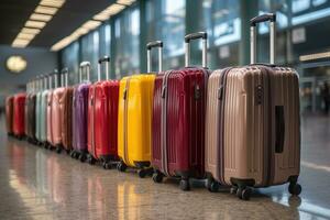 suitcase of luggage at the airport for holidays professional advertising photography AI Generative photo