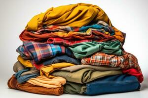 Seamstress woman pile of a lot of clothes. Generate Ai 24137243 Stock Photo  at Vecteezy