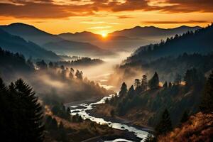 breathtaking sunrise over the smoky mountains AI Generated photo