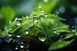 realistic forest macro close up of rain drop AI Generated photo